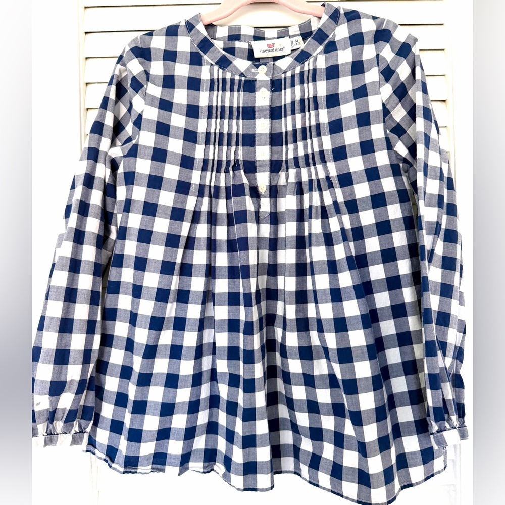 Crewcuts Gingham blue white girls blouse size 10-12